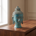 Brass Buddha Face | Turquoise Finish | 10x6x6 Inches