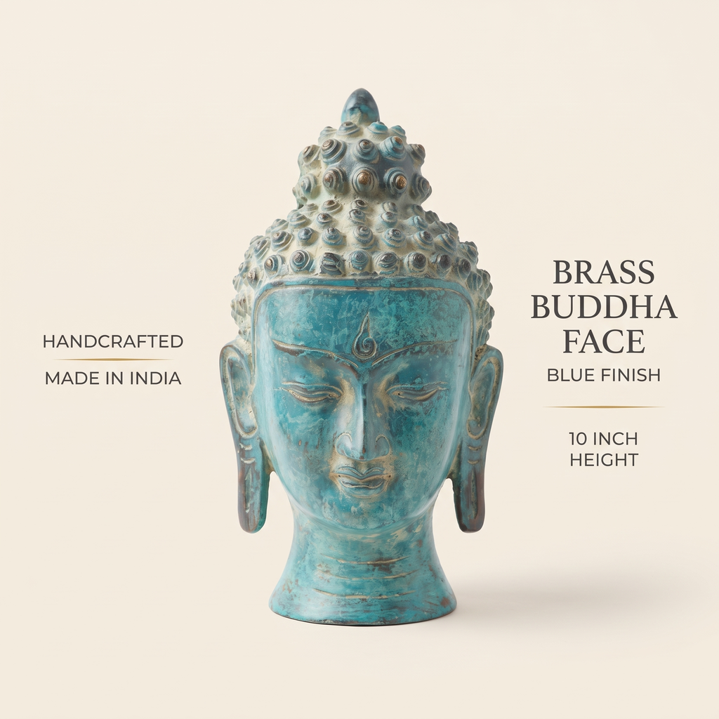 Brass Buddha Face | Turquoise Finish | 10x6x6 Inches