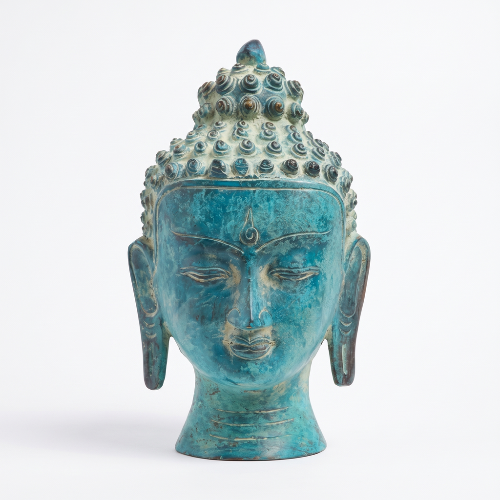 Brass Buddha Face | Turquoise Finish | 10x6x6 Inches