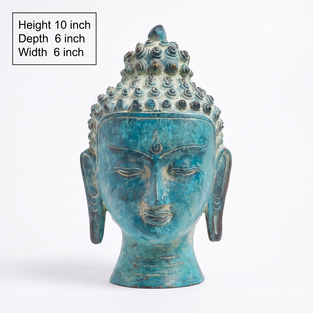 Brass Buddha Face | Turquoise Finish | 10x6x6 Inches