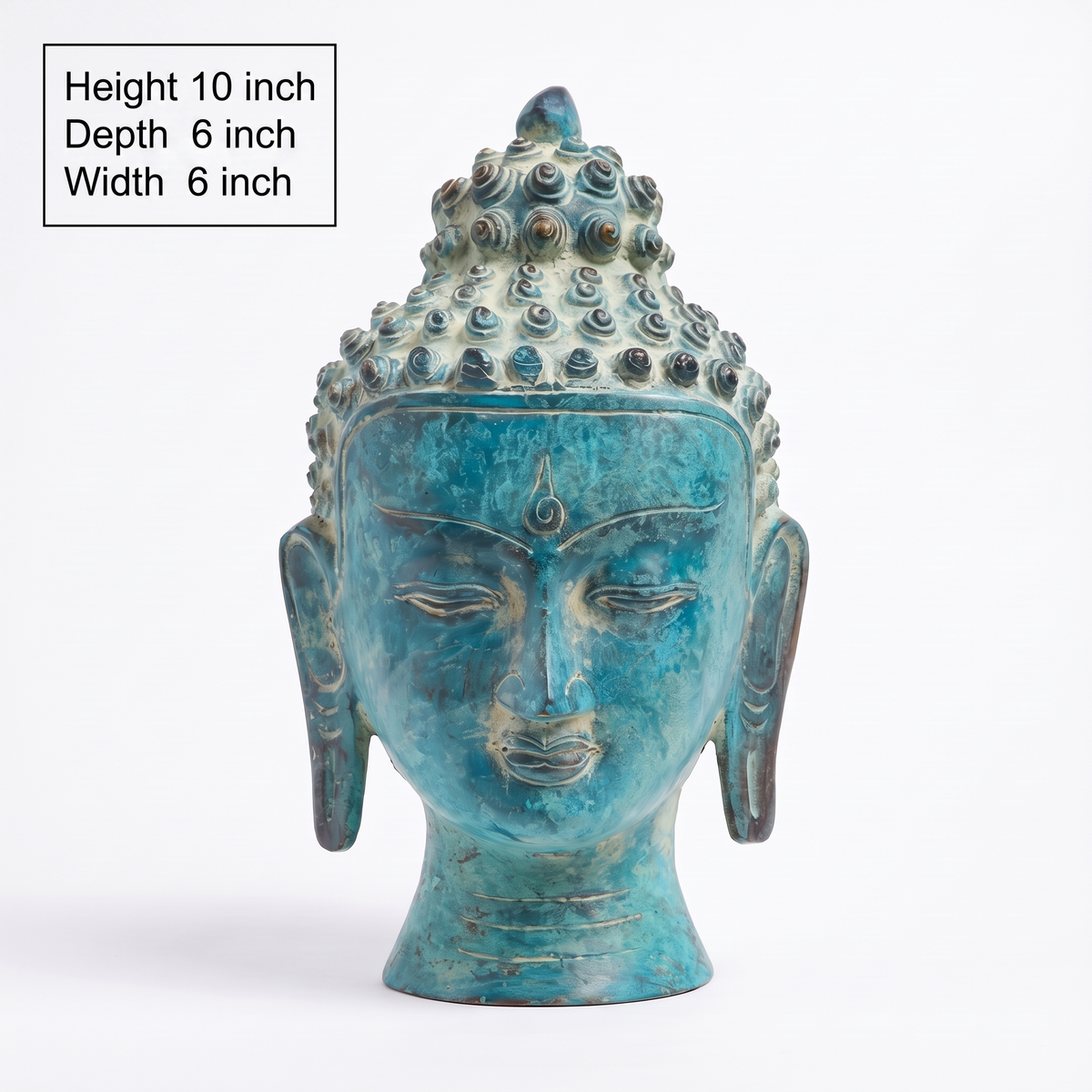 Brass Buddha Face | Turquoise Finish | 10x6x6 Inches
