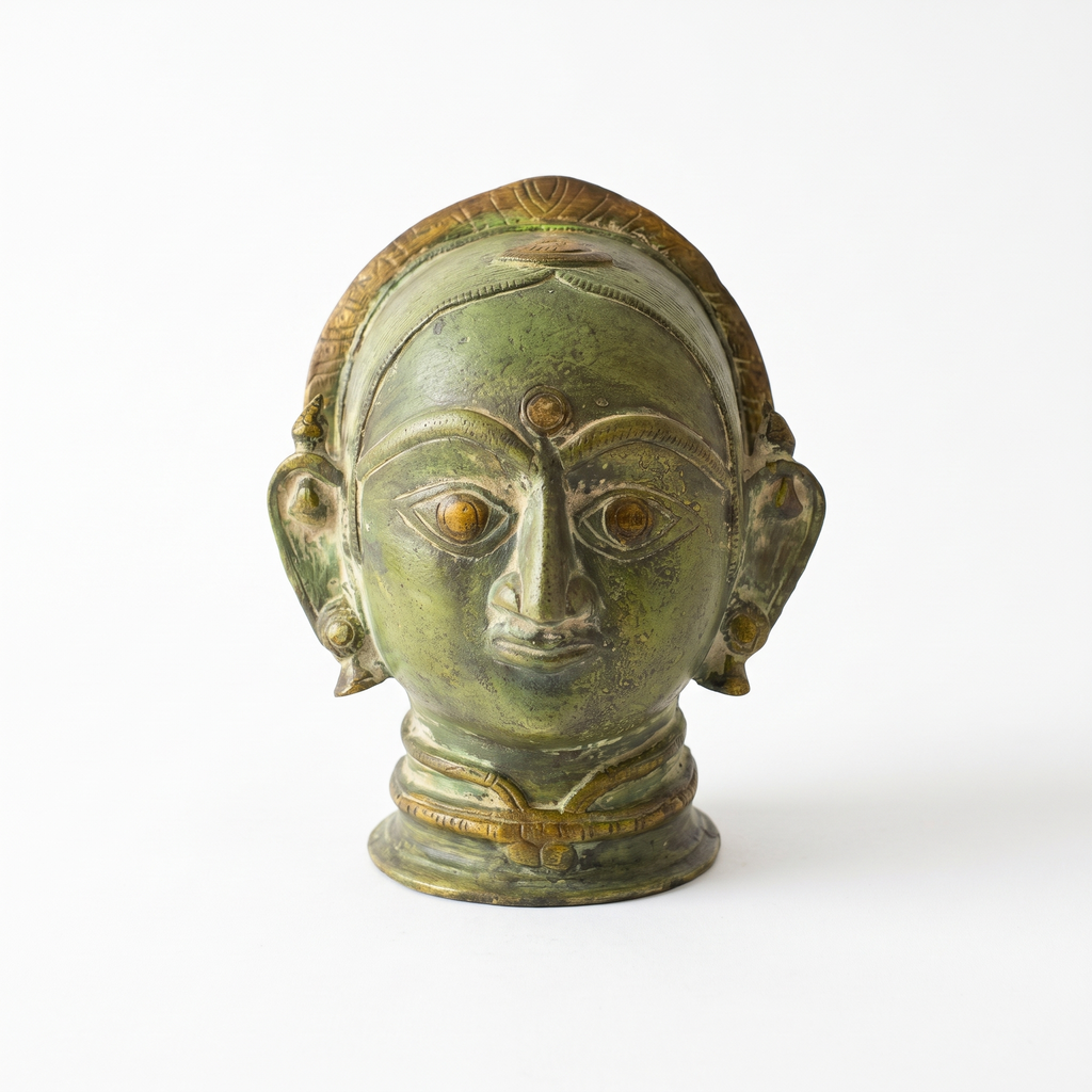 Brass Gauri Head | Green Finish | 8x7x6 Inch