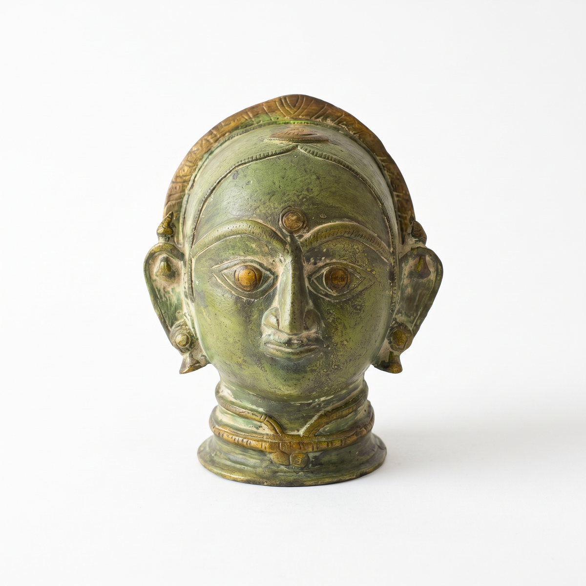 Brass Gauri Head | Green Finish | 8x7x6 Inch