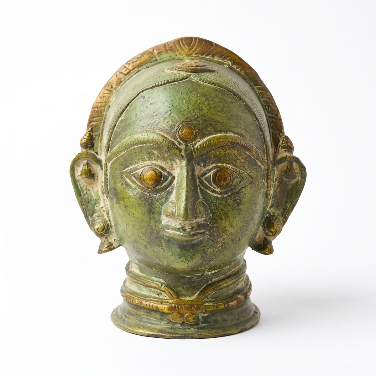 Brass Gauri Head | Green Finish | 8x7x6 Inch