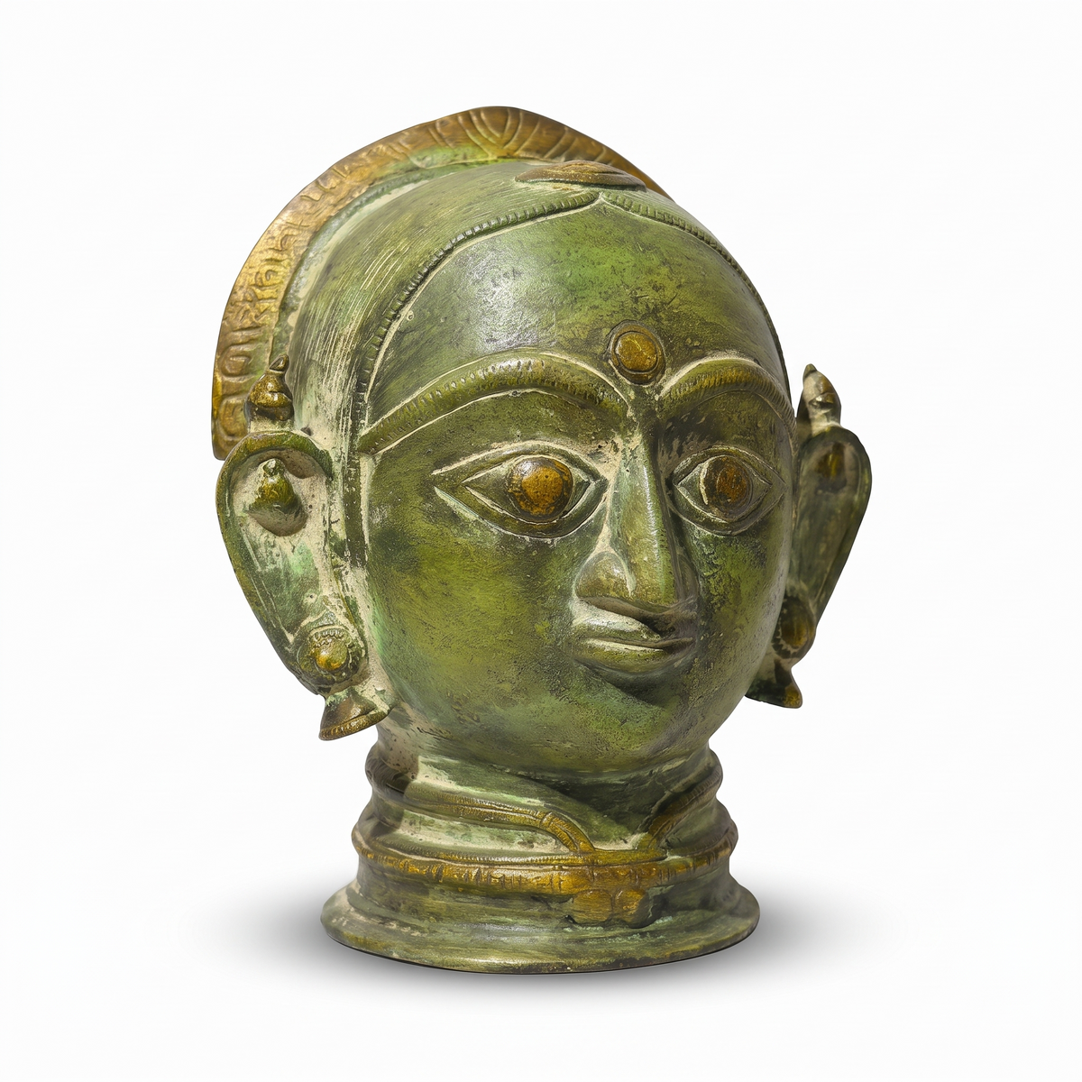 Brass Gauri Head | Green Finish | 8x7x6 Inch