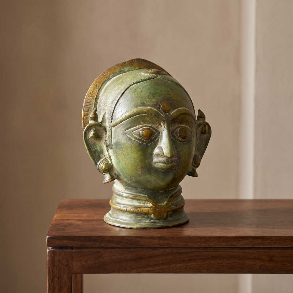 Brass Gauri Head | Green Finish | 8x7x6 Inch