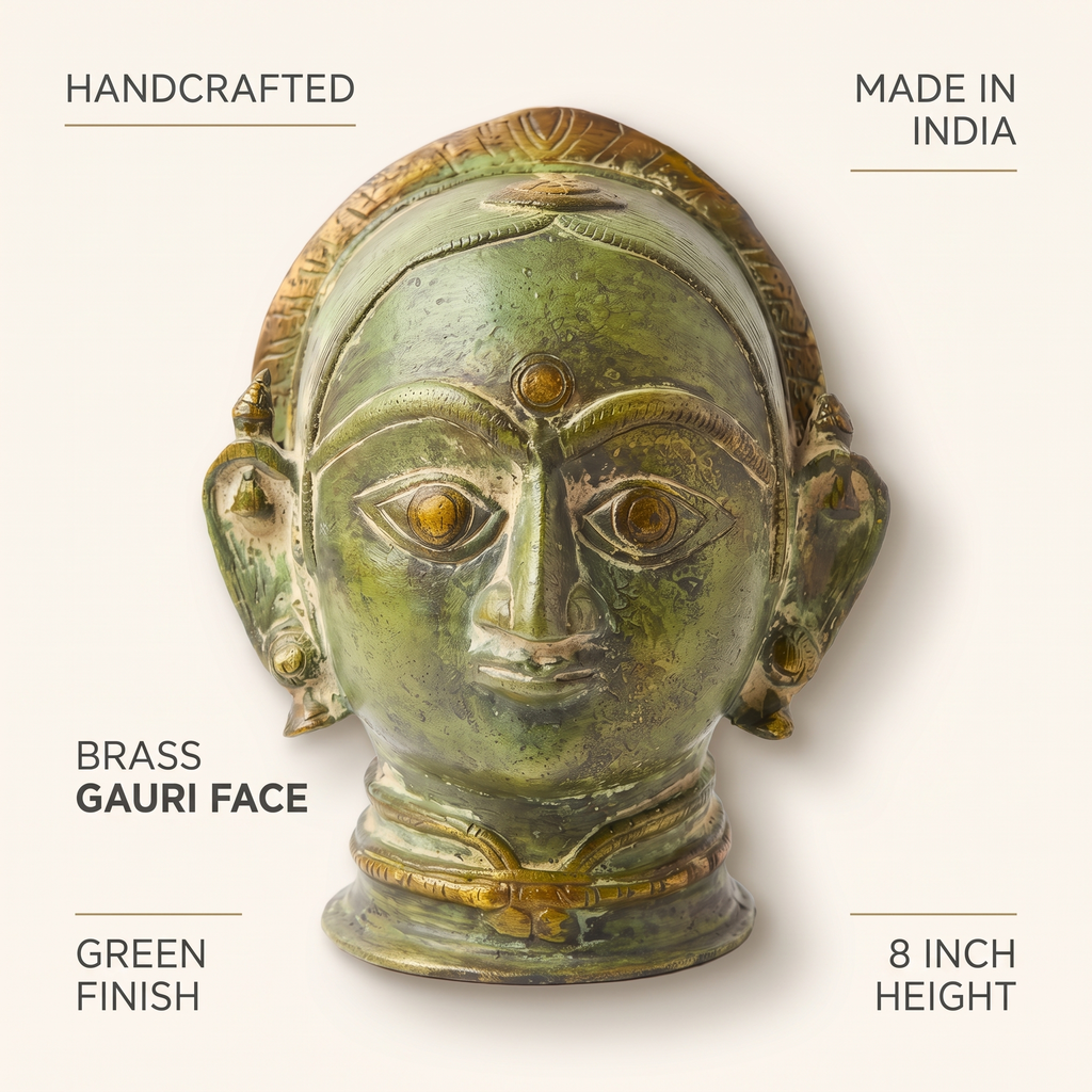 Brass Gauri Head | Green Finish | 8x7x6 Inch