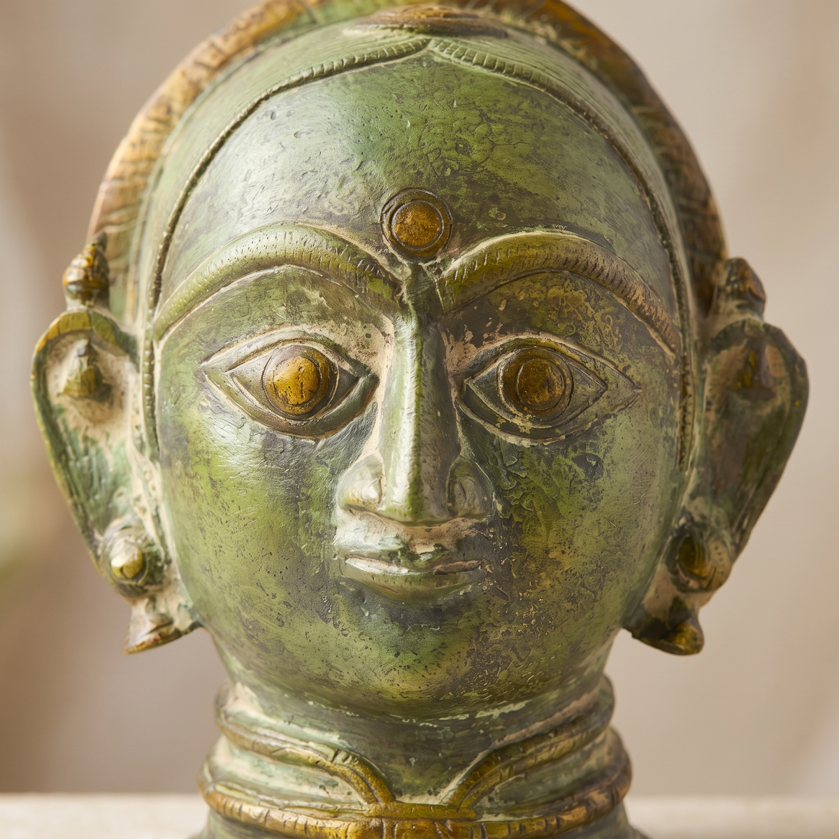Brass Gauri Head | Green Finish | 8x7x6 Inch
