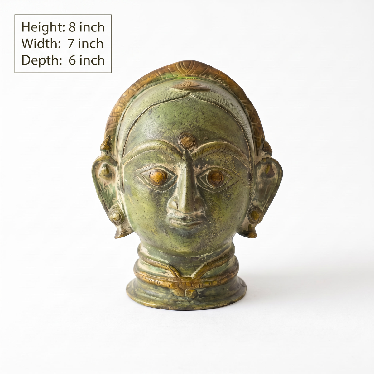 Brass Gauri Head | Green Finish | 8x7x6 Inch