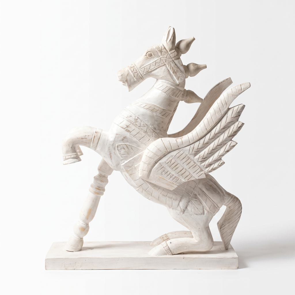 Wooden Flying Horse | Whitewash finish | 24x18x7 Inch