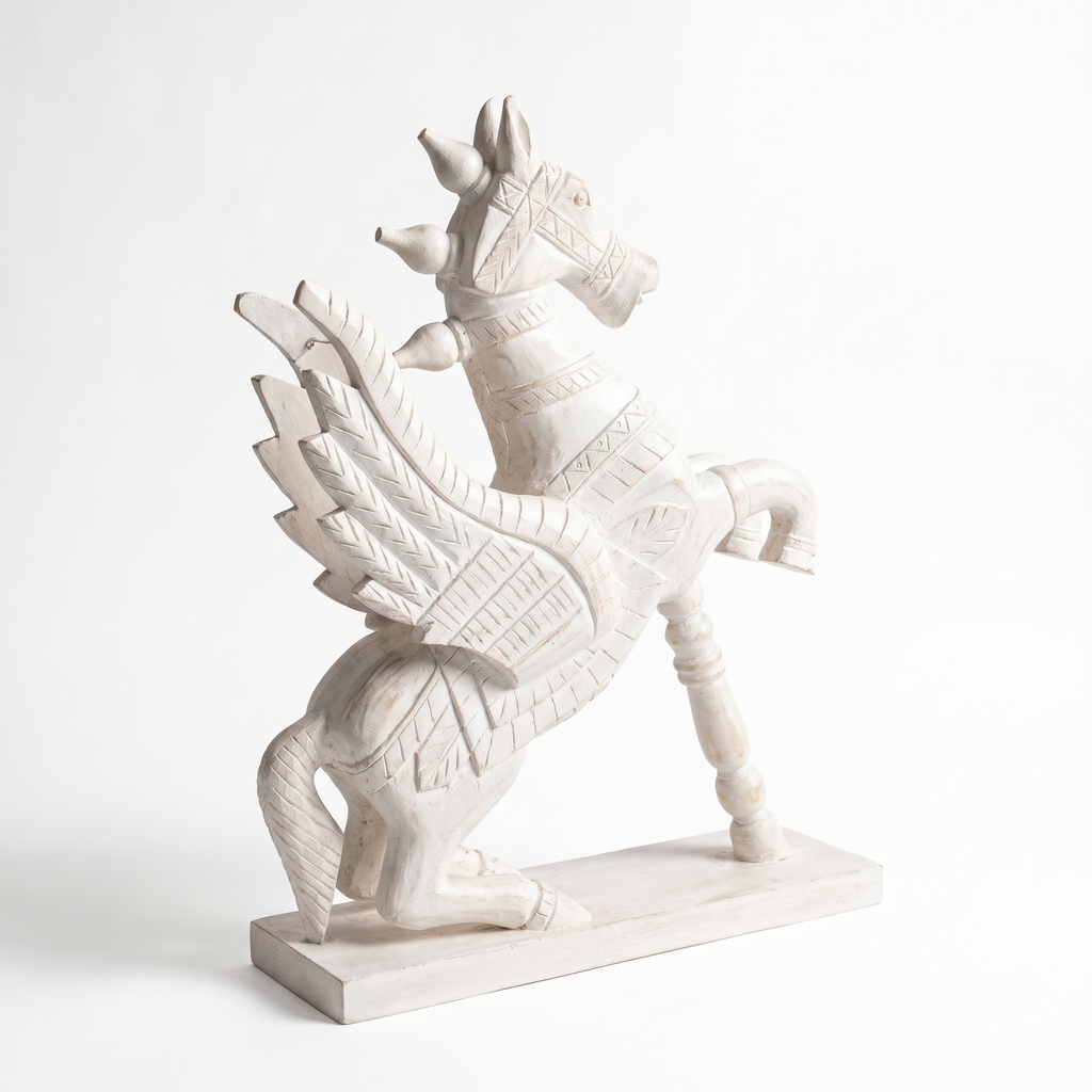 Wooden Flying Horse | Whitewash finish | 24x18x7 Inch