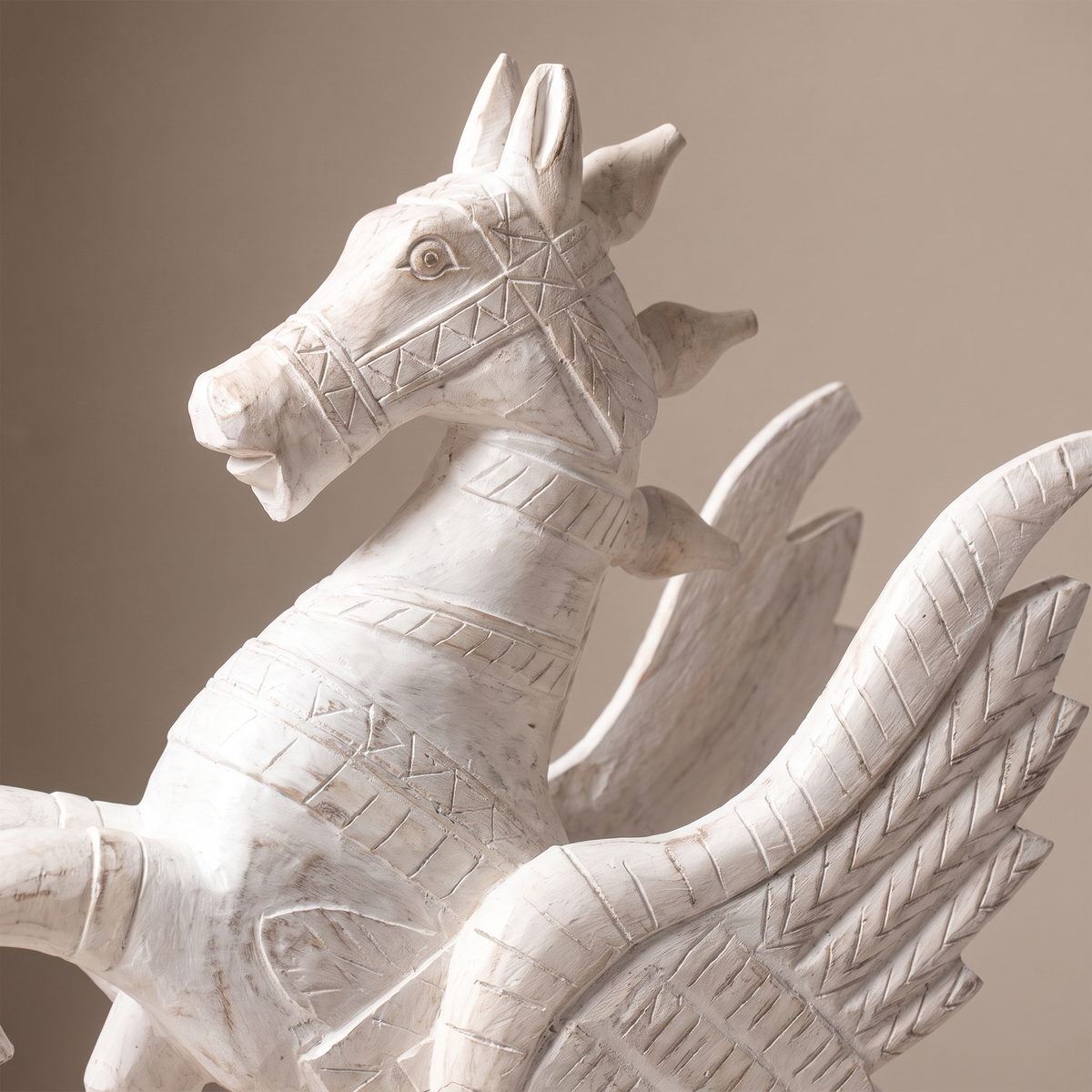 Wooden Flying Horse | Whitewash finish | 24x18x7 Inch