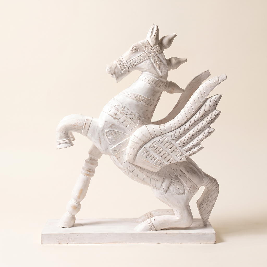Wooden Flying Horse | Whitewash finish | 24x18x7 Inch