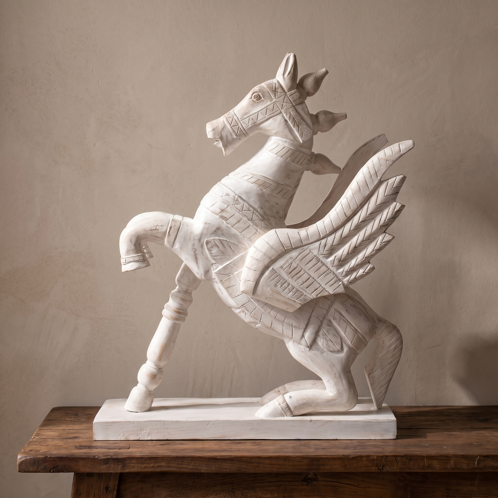 Wooden Flying Horse | Whitewash finish | 24x18x7 Inch