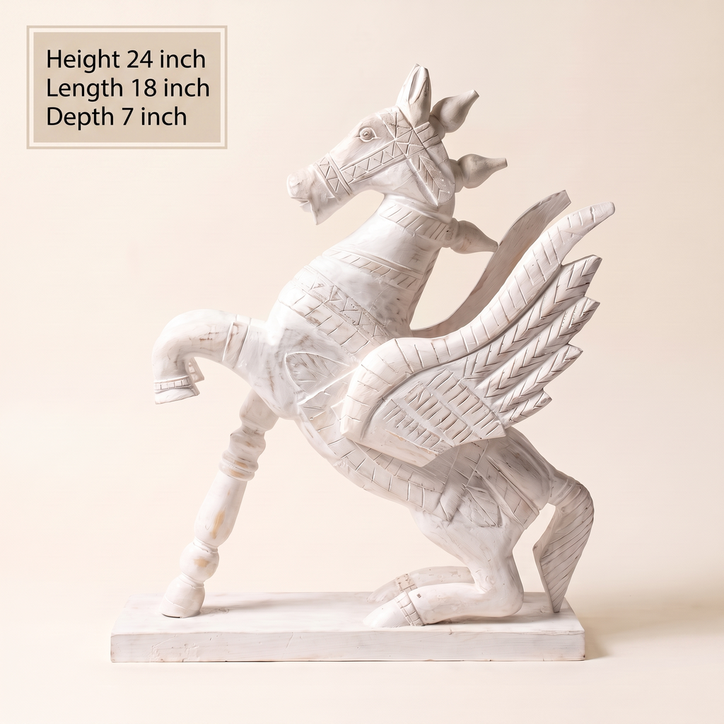 Wooden Flying Horse | Whitewash finish | 24x18x7 Inch