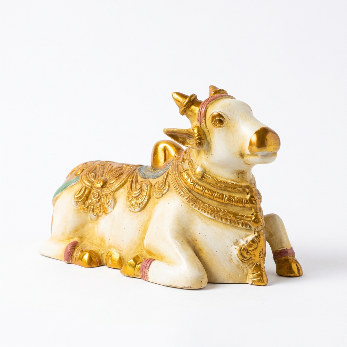 Brass Nandi | White Finish | 11x7x5 Inch