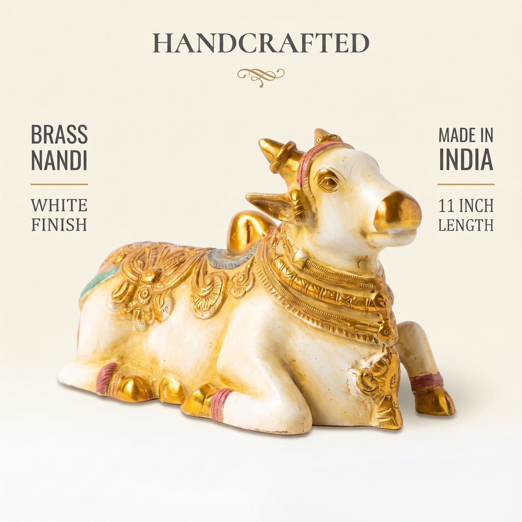 Brass Nandi | White Finish | 11x7x5 Inch
