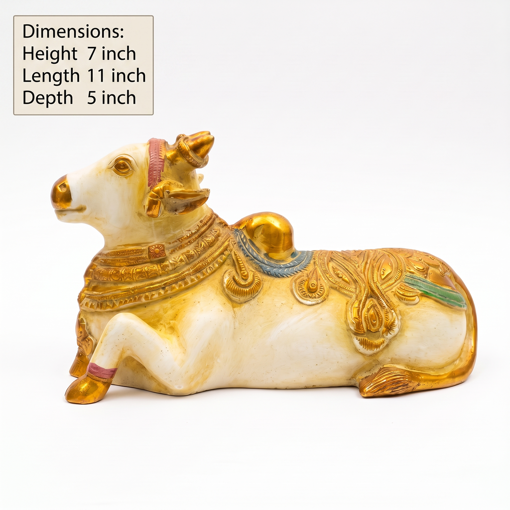 Brass Nandi | White Finish | 11x7x5 Inch