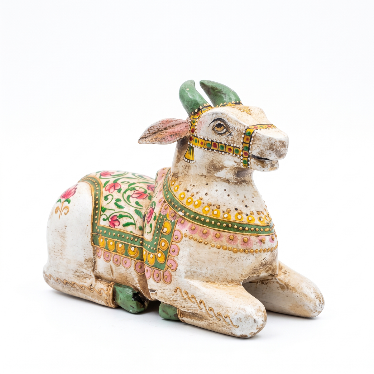 Handpainted Nandi Distress White | 9x7x3.5 inch
