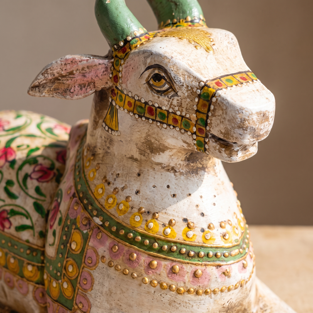 Handpainted Nandi Distress White | 9x7x3.5 inch