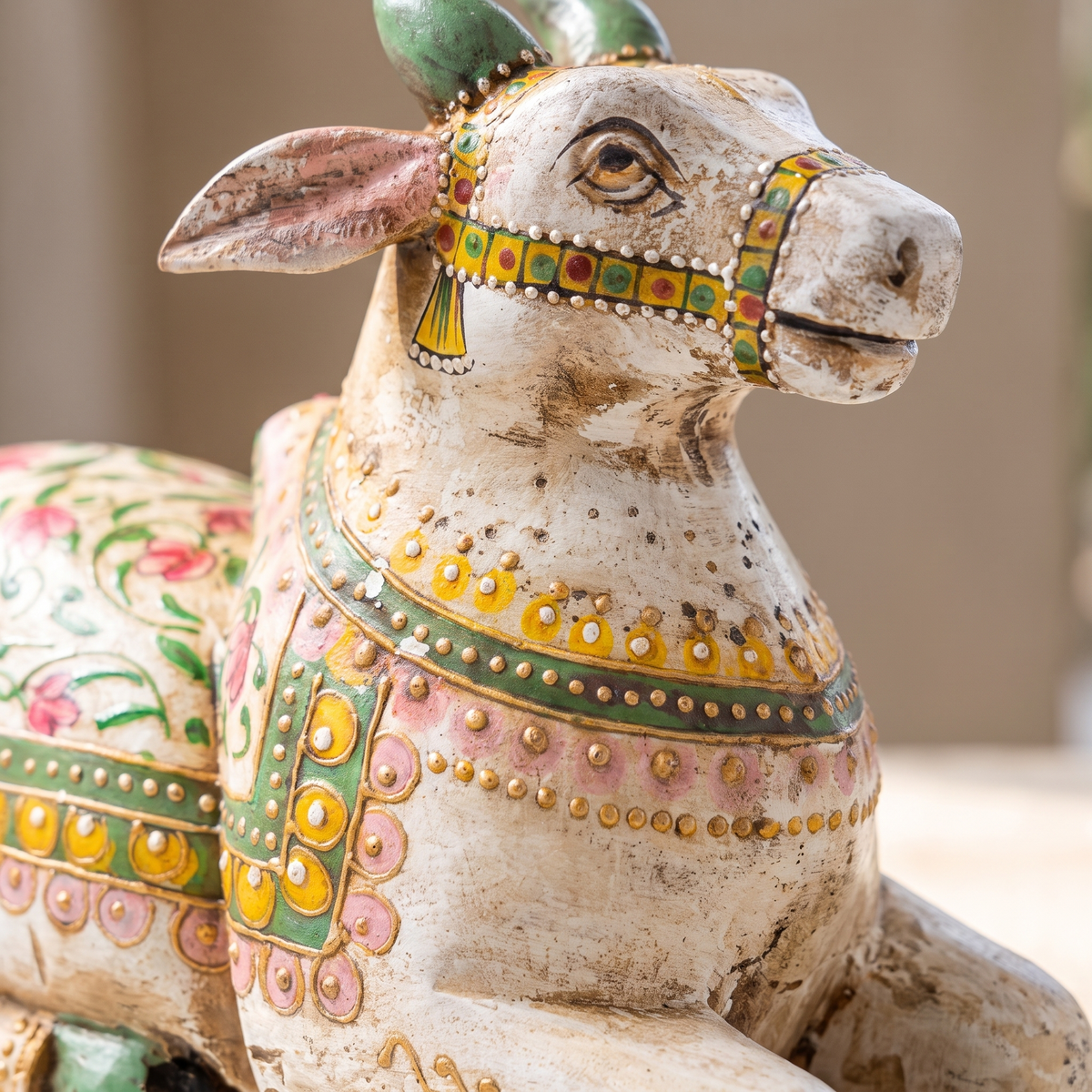 Handpainted Nandi Distress White | 9x7x3.5 inch