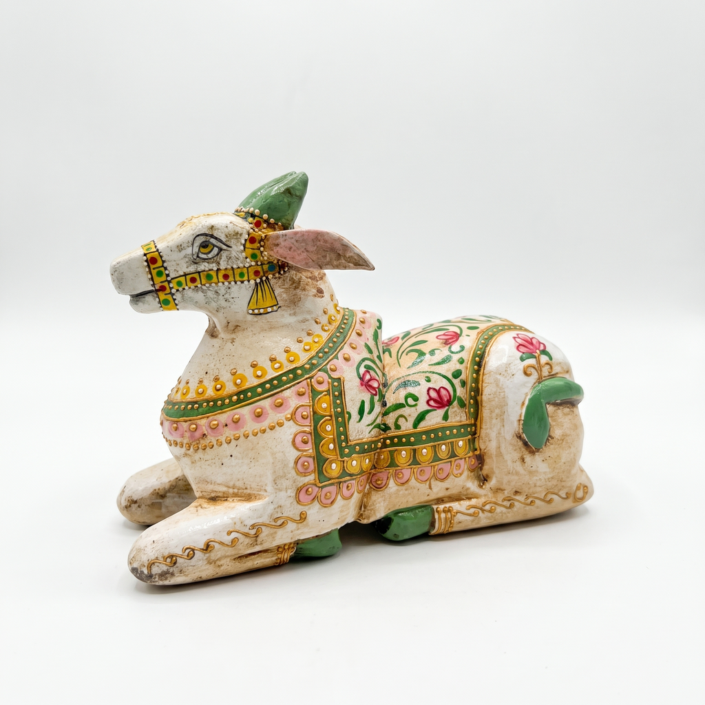 Handpainted Nandi Distress White | 9x7x3.5 inch