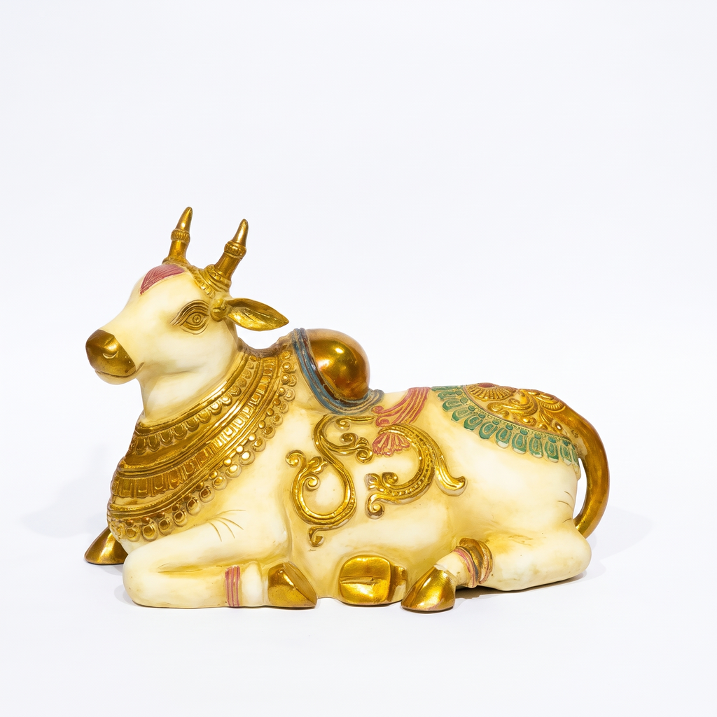 Brass Nandi | White Finish | 17x12x10 Inch (14.2kg)