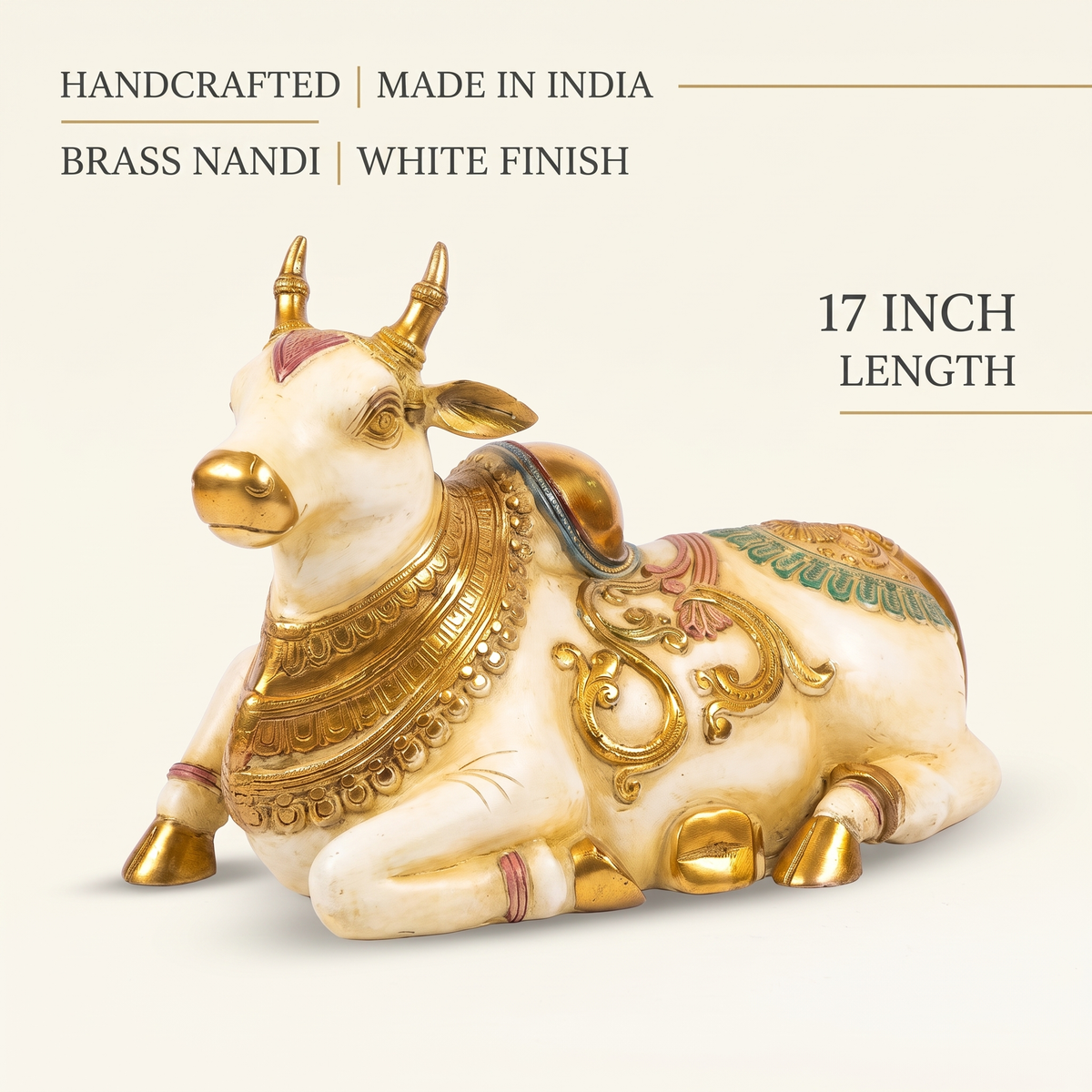 Brass Nandi | White Finish | 17x12x10 Inch (14.2kg)