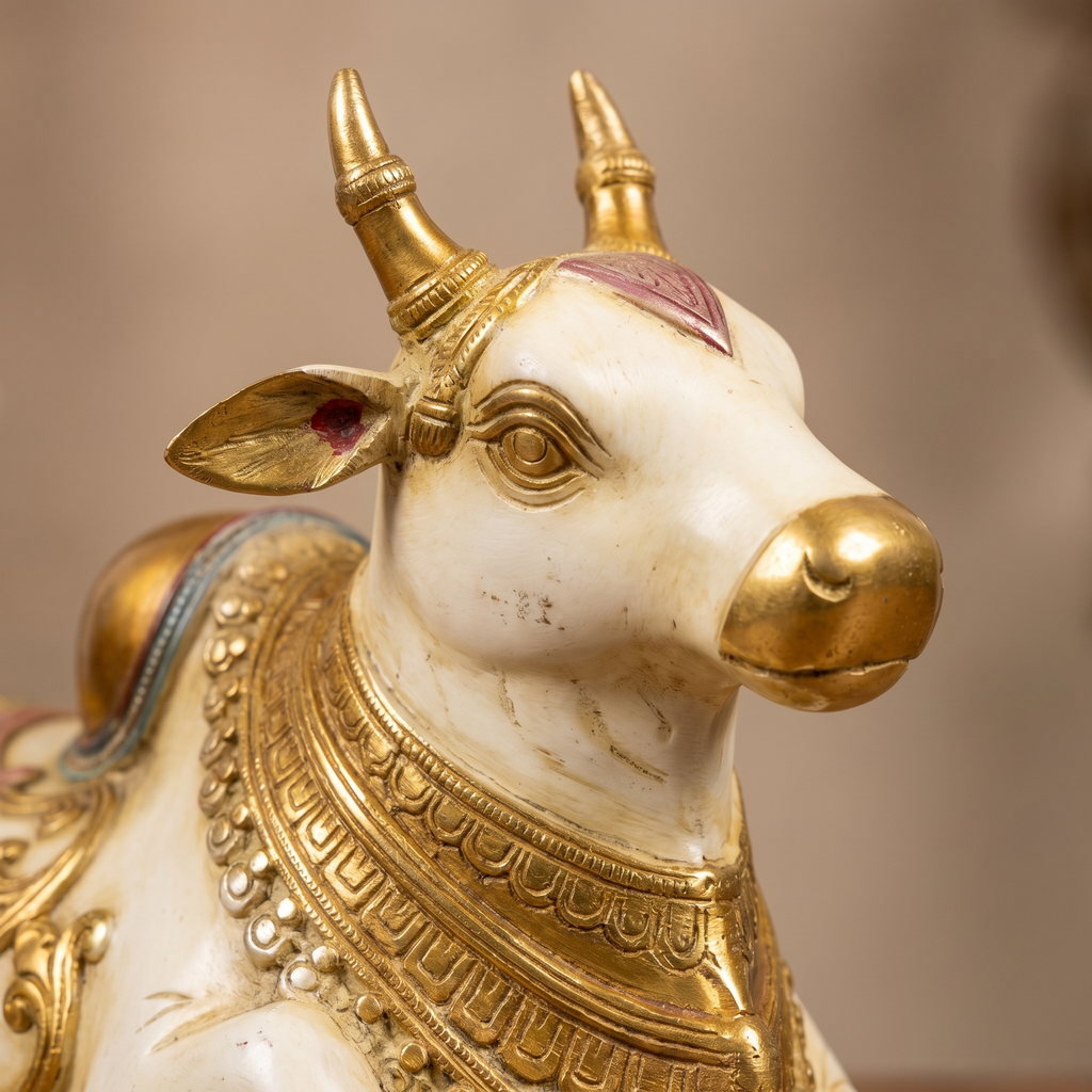 Brass Nandi | White Finish | 17x12x10 Inch (14.2kg)
