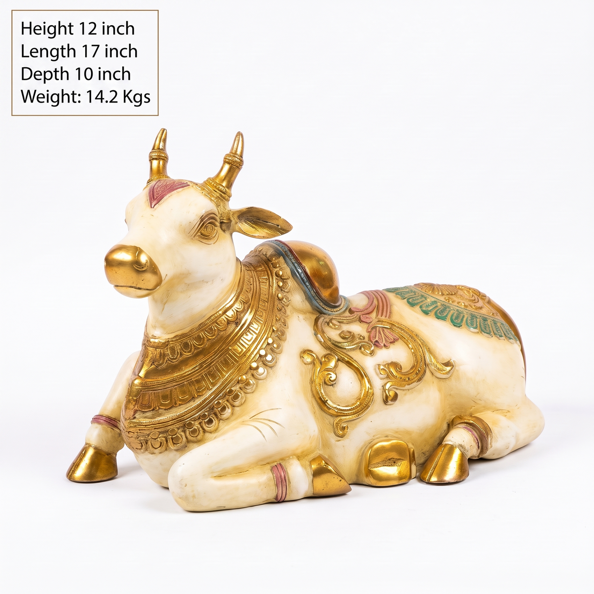 Brass Nandi | White Finish | 17x12x10 Inch (14.2kg)