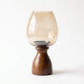 Hurricane Candle Stand | Walnut Polish | Brown glass 15x7x7 inch