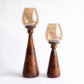 Hurricane Candle Stands (Set of 2) | Walnut Finish - Brown Glass (79 & 62cm tall)