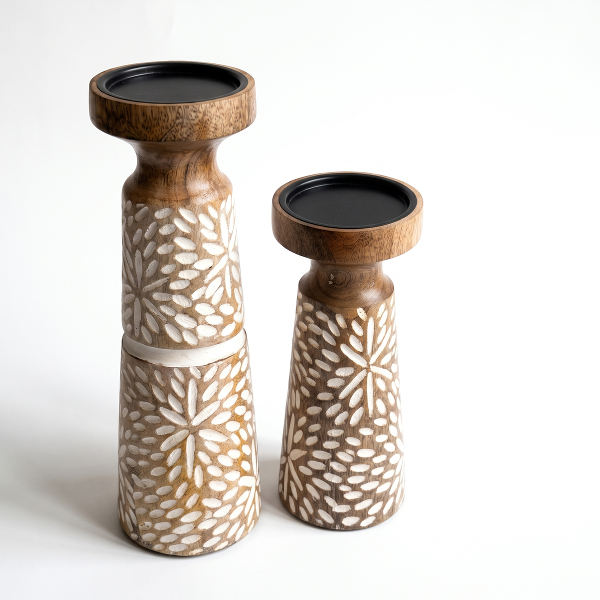 Wooden Candle Stand (Set of 2) | 12 & 9 Inches tall