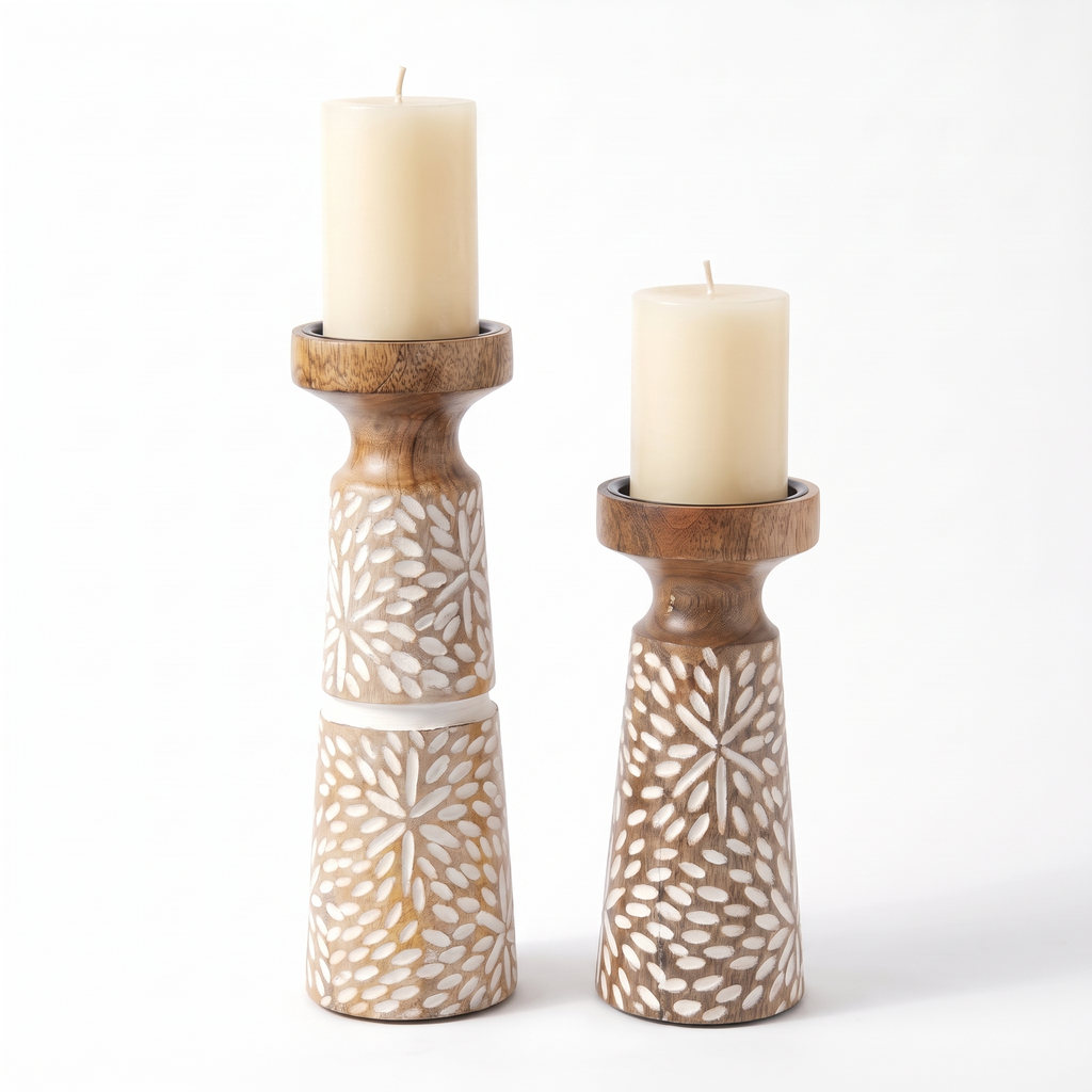Wooden Candle Stand (Set of 2) | 12 & 9 Inches tall