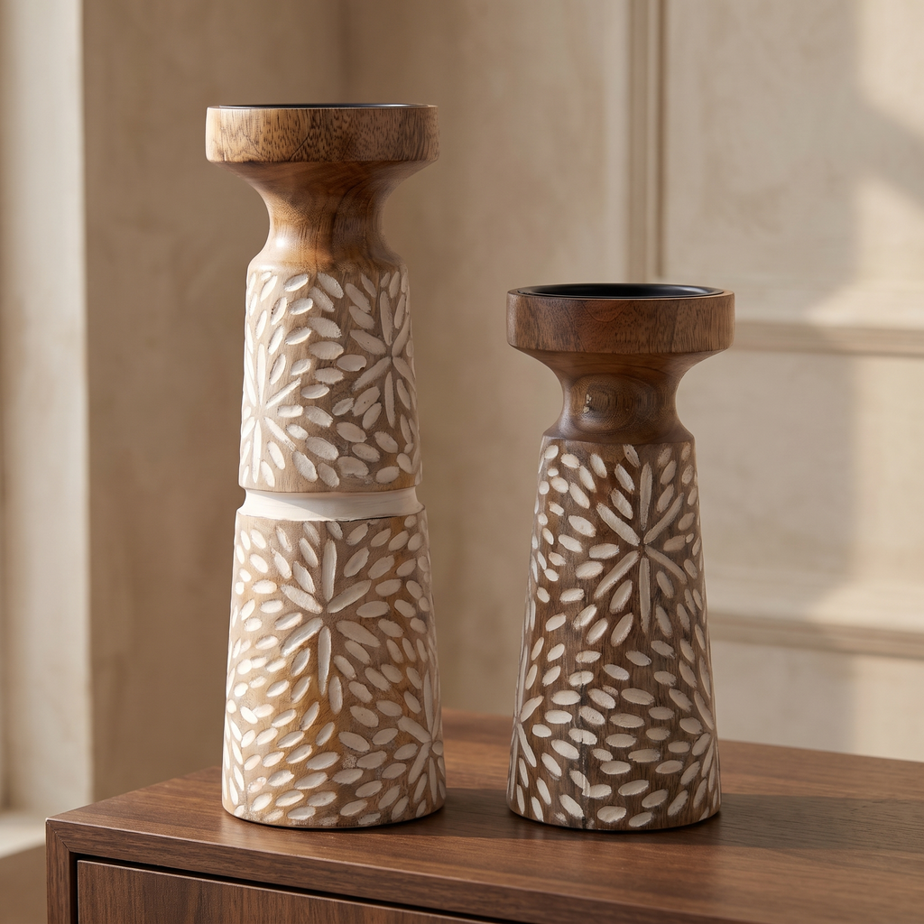 Wooden Candle Stand (Set of 2) | 12 & 9 Inches tall