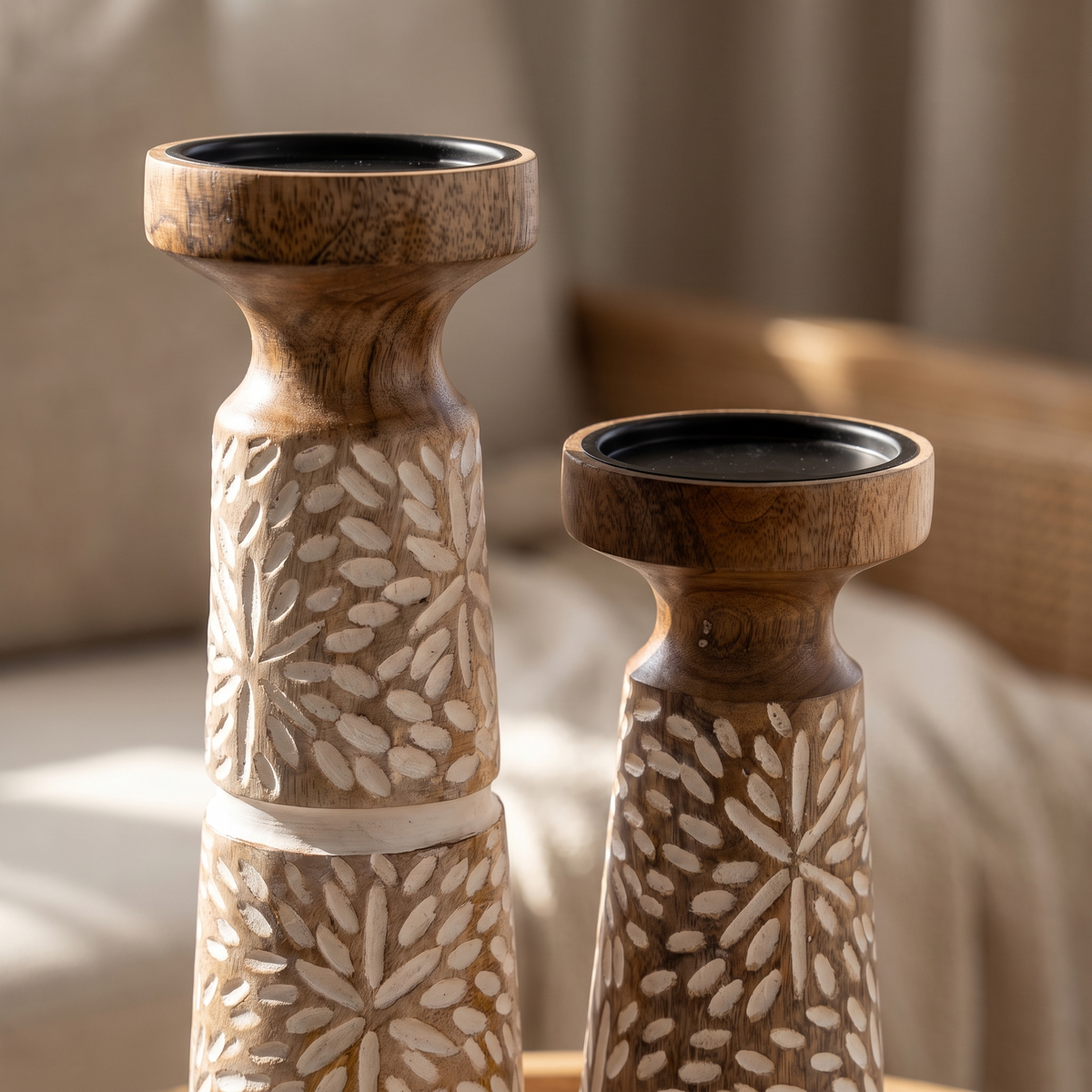 Wooden Candle Stand (Set of 2) | 12 & 9 Inches tall