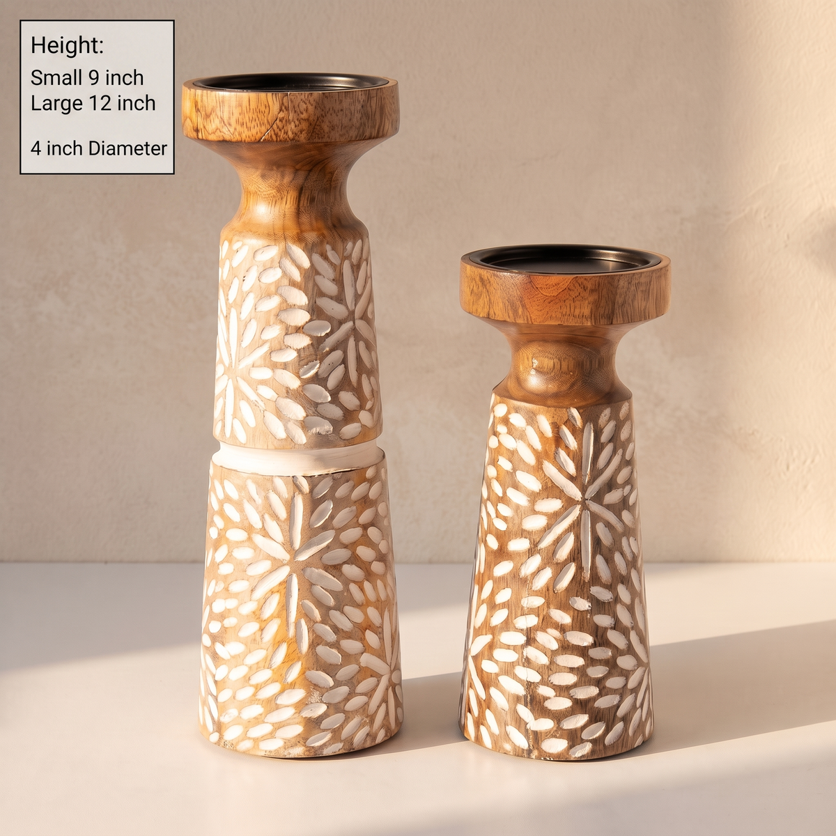Wooden Candle Stand (Set of 2) | 12 & 9 Inches tall