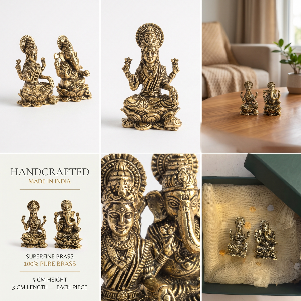 Brass Lakshmi Ganesh - Gift Box | Superfine Quality | 5x3x3 cm each