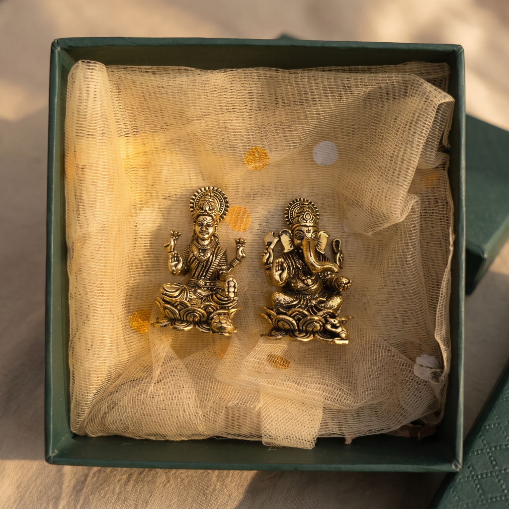 Brass Lakshmi Ganesh - Gift Box | Superfine Quality | 5x3x3 cm each