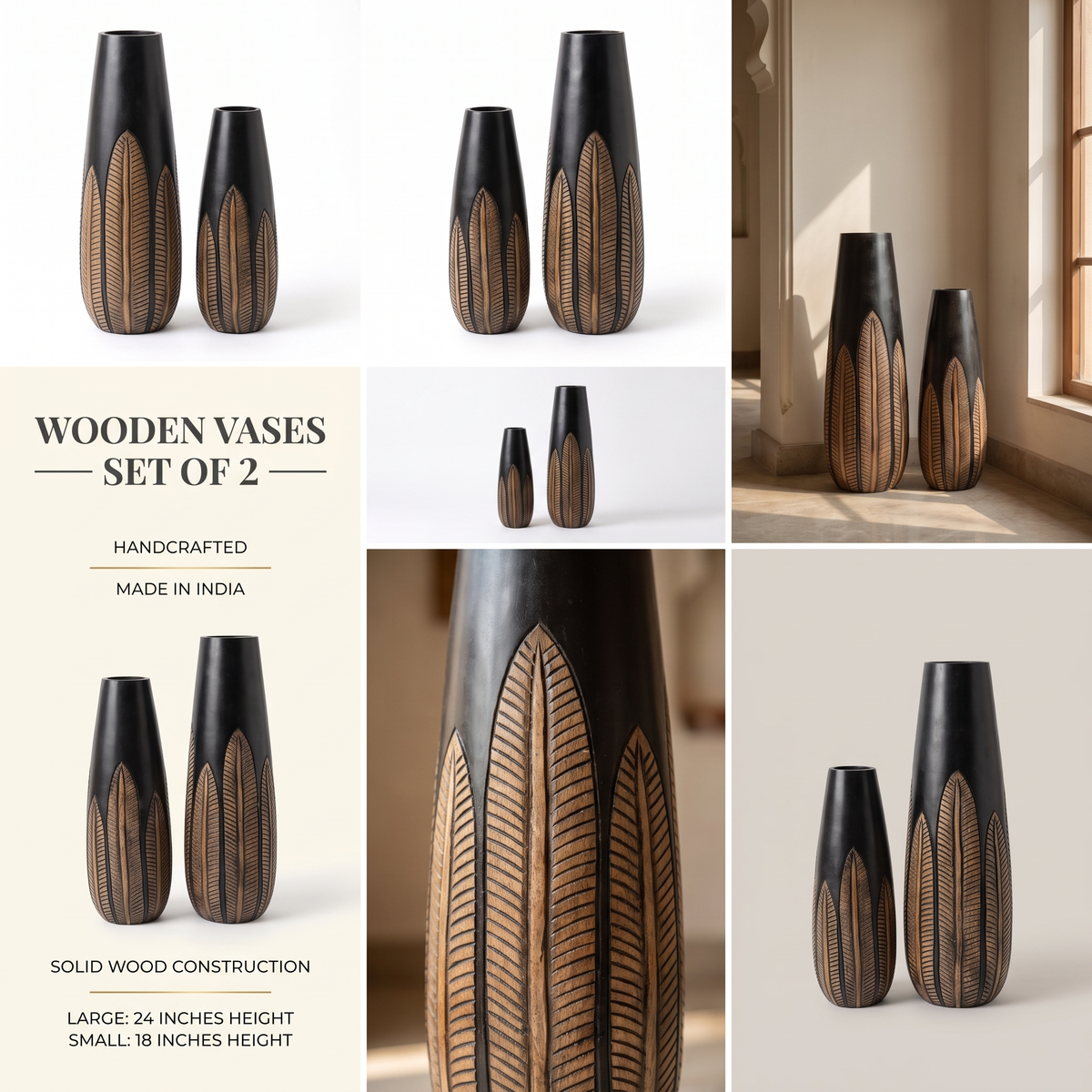Wooden Vases (Set of 2) | 24 & 18 Inch