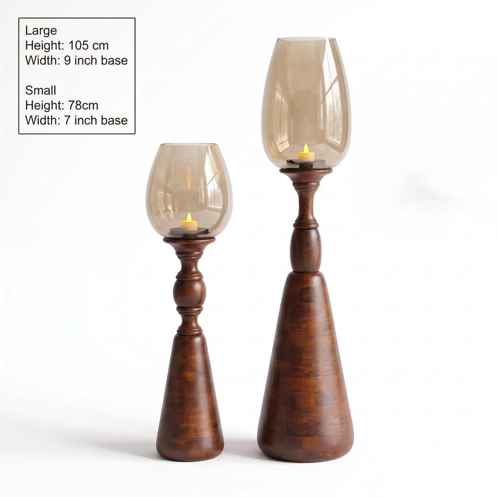 Hurricane Candle Stand (Set of 2) | Walnut Polish | 105 & 78 cm Tall