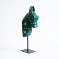 Wooden Horse on Metal Stand | Dark Green with brass studding | H -13.5 inch (4x3 inch base)