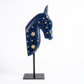 Wooden Horse on Metal Stand | Navy Blue with brass studding | H -13.5 inch (4x3 inch base)