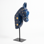 Wooden Horse on Metal Stand | Navy Blue with brass studding | H -13.5 inch (4x3 inch base)