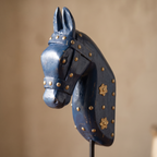 Wooden Horse on Metal Stand | Navy Blue with brass studding | H -13.5 inch (4x3 inch base)