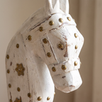 Wooden Horse on Metal Stand | White with brass studding | H -13.5 inch (4x3 inch base)