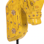 Wooden Horse on Metal Stand | Yellow with brass studding | H -13.5 inch (4x3 inch base)