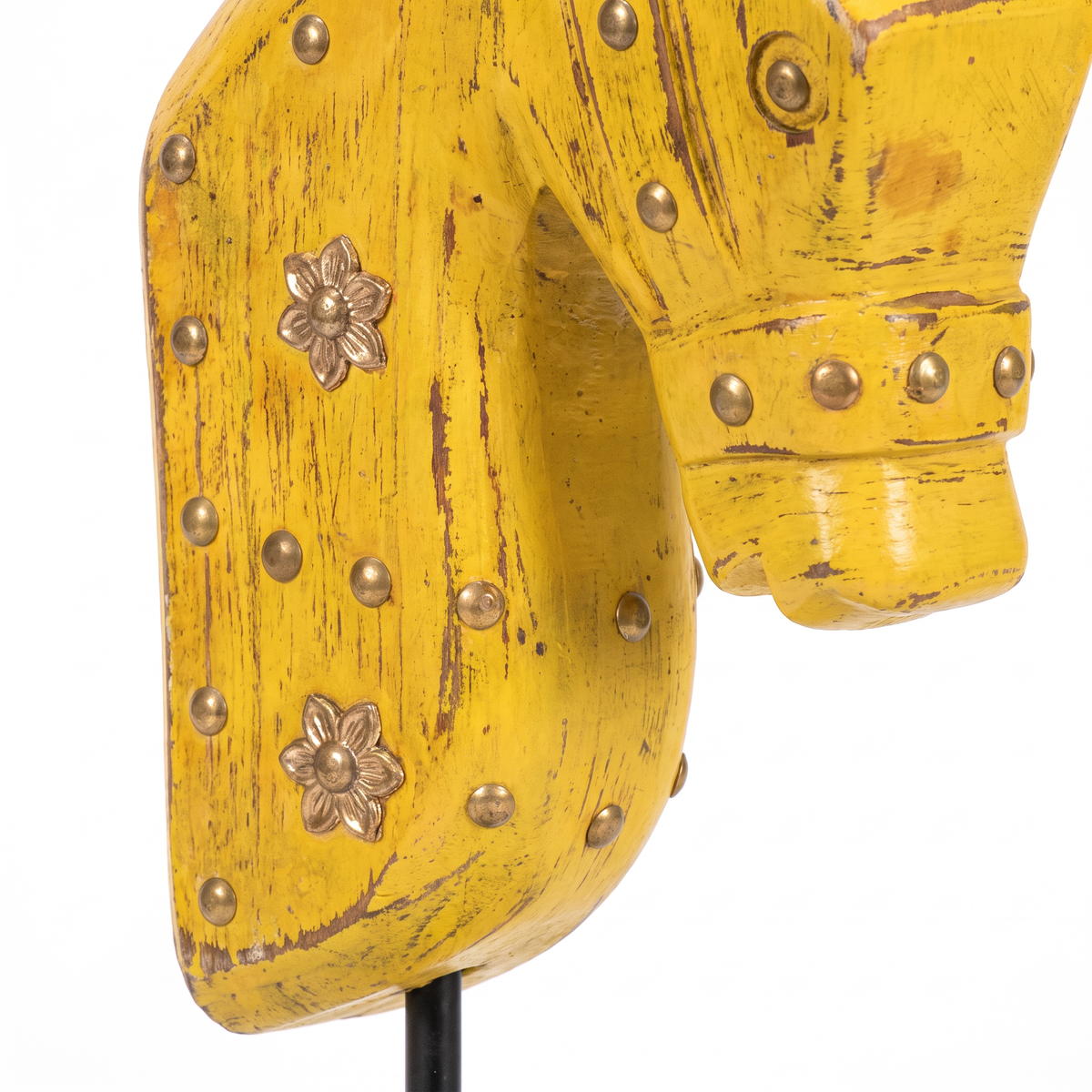 Wooden Horse on Metal Stand | Yellow with brass studding | H -13.5 inch (4x3 inch base)