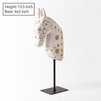 Wooden Horse on Metal Stand | White with brass studding | H -13.5 inch (4x3 inch base)