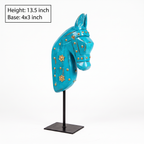 Wooden Horse on Metal Stand | Light Blue with brass studding | H -13.5 inch (4x3 inch base)